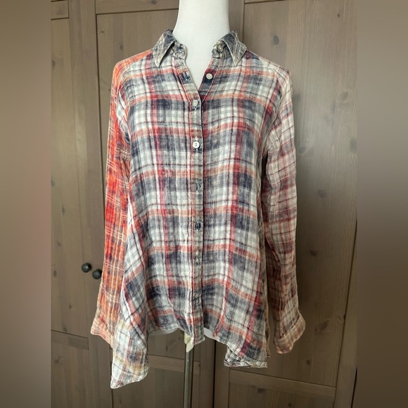 Free People Artisan De Luxe   , size XS, button up plaid boho shirt - Picture 3 of 5